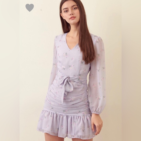 Purple Floral Long Sleeve Dress | Lavender Mini Dress - Picture 1 of 10